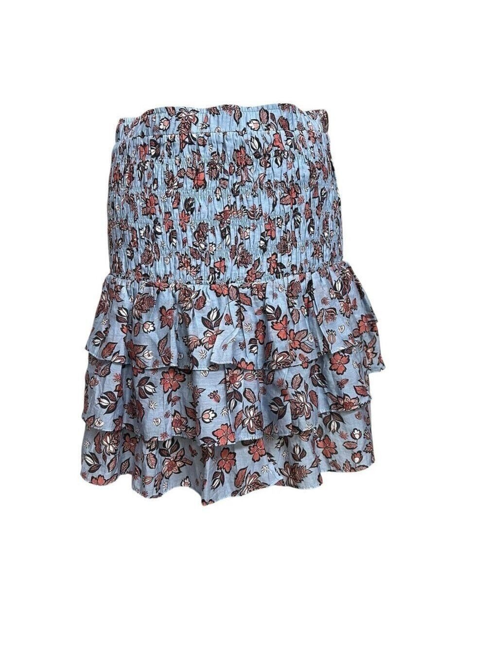 Current Air Floral Ruffle Smocked Waist Mini Skirt - Blue and Pink Size L NWT